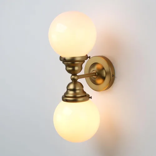 Vista 8 de Pathson Milk White Glass Wall Sconces Lighting, 2 Lights Industrial Wall Vanity Light Fixtures Brass Finish, Vintage Wall Sconce Lamp for Bathroom