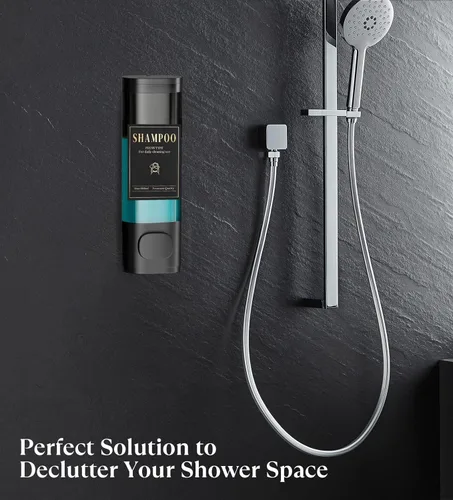 Vista 2 de Luxspire Shampoo and Conditioner Dispenser, No Drill Wall Mounted Shower Soap Dispenser 1 Chamber with Waterproof Labels, Easy Refill Soap Dispenser