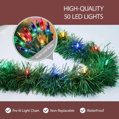 Vista 3 de WEMADE Guirnalda de Navidad preiluminada de 15.4 pies con luces – 50 guirnaldas iluminadas LED para decoraciones de Navidad en interiores