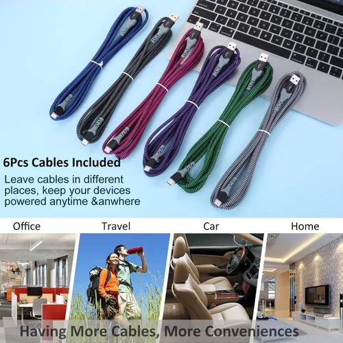 Vista 6 de Cable de carga USB tipo C de 10 pies, paquete de 6 cables USB a USB C, cable de carga trenzado para Samsung Galaxy S24 S23 S22 S21 S20 S10 S9 A03s