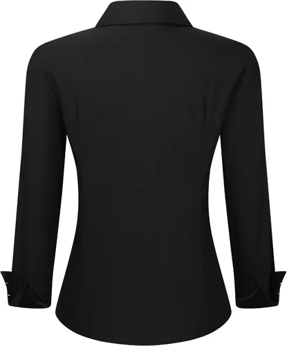Vista 2 de Esabel.C Camisas de manga larga con botones para mujer, ajuste regular, blusa de trabajo elástica