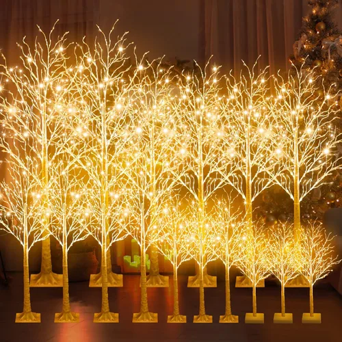 Aurelema 16 piezas de abedul iluminado, 8 modos de Navidad, luces LED artificiales de color blanco cálido, árbol de abedul para decoración del hogar