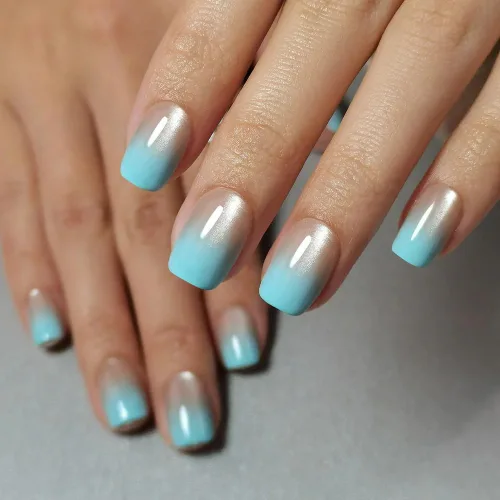 Vista 26 de Uñas postizas CurvLife blancas lechosas, cortas, cuadradas, acrílicas, con diseño de albaricoque, cobertura completa, brillantes, nude