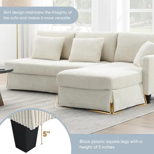 Vista 139 de Sofá modular de felpilla con tapicería en forma de L, sofá modular de 4 asientos con otomana extraíble y 5 almohadas para sala de estar, apartamento