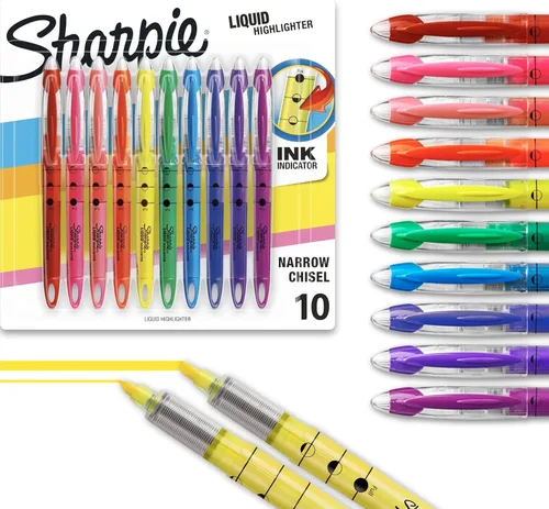 Sharpie Marcadores de Resaltar Líquidos, Punta de Cincel, Colores Surtidos, 10 Unidades - Para Diario, Escuela, Suministros de Estudio