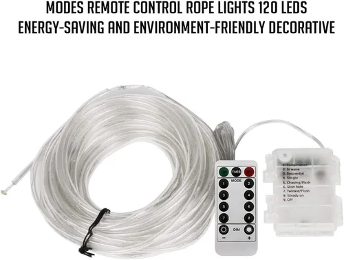 Vista 2 de Tira de luces LED que funciona con pilas, cadena de luces de hadas de 40 pies, 120 LEDs, 8 modos, para exteriores, impermeable