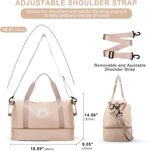 Vista 5 de Bolsa de lona de viaje, bolsa de gimnasio deportiva, bolsa de hombro para fin de semana para mujer