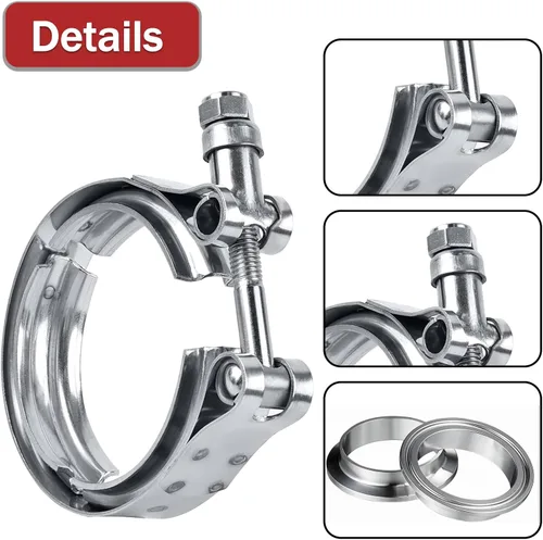 Vista 4 de Kit de abrazadera de brida de banda en V de acero de 2.5 pulgadas Endxedo 4 PCS abrazadera de banda en V con brida