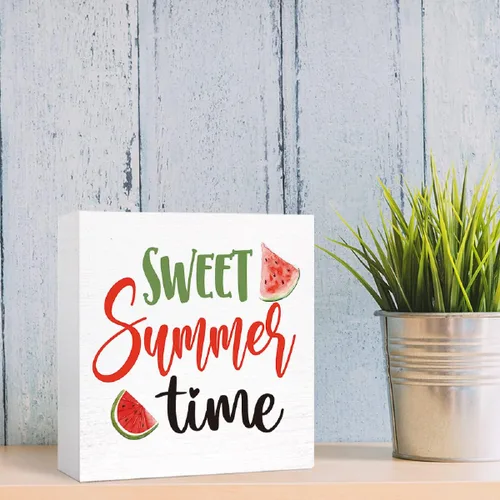 Vista 6 de Divertido letrero de madera de verano con texto en inglés «Sweet Summer Time» de sandía, decoración de escritorio para el hogar, oficina, cocina