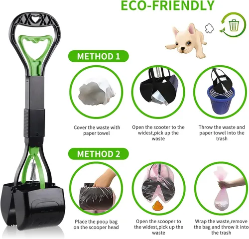 Vista 4 de Recogedor de excrementos de 17.7 pulgadas para perros, pala plegable para mango largo, mandíbula estable, fácil para recoger caca de mascotas