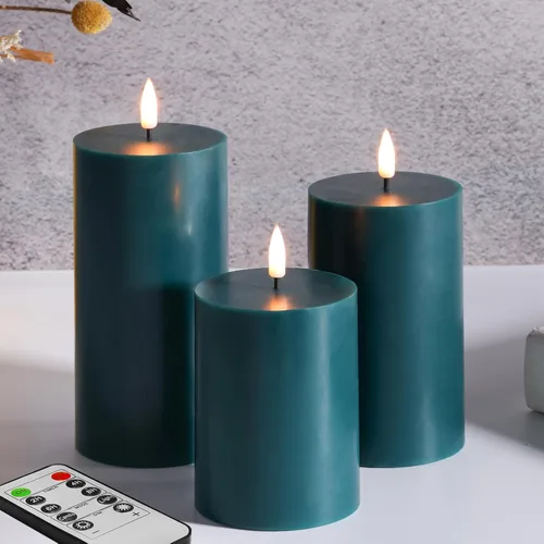 Vista 15 de Velas de pilar blancas sin llama con control remoto, velas LED de Halloween que funcionan con pilas, velas eléctricas parpadeantes de cera real