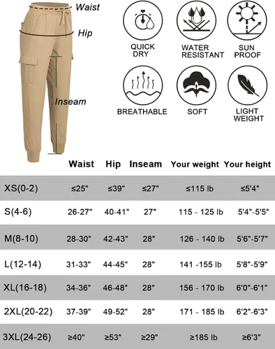 Vista 6 de Womens Cargo Joggers Lightweight Hiking Pants Athletic Outdoor Travel Pants Workout Running Pants