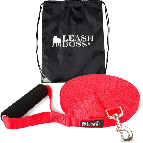Vista 12 de Leashboss entrenador largo, correa de nailon de entrenamiento para perros, 1 pulgada con correa de almacenamiento., Negro