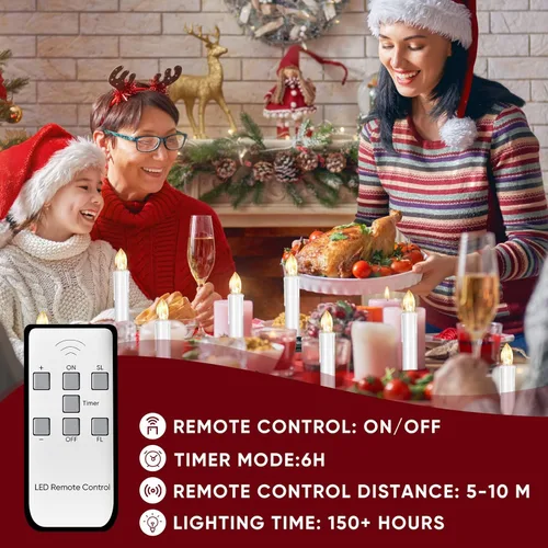 Vista 3 de 48 velas LED para árbol de Navidad con clips, sin llama, velas de Navidad, funcionan con pilas, luces parpadeantes para ventana, con temporizador