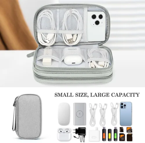 Vista 252 de FYY Organizador para accesorios electrónicos, para viajes, para cables, celular y cargadores, estuche portátil, impermeable, doble capa, bolsa
