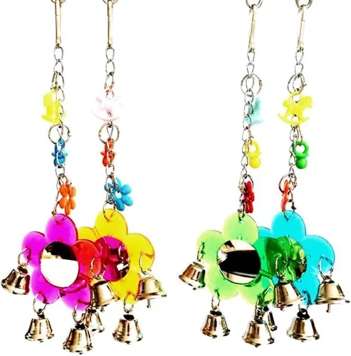 Vista 4 de Hypeety Espejo de pájaro para mascotas con campana, juguete interactivo para loro, guacamayo africano, periquitos, cacatúas, cacatúas, conure