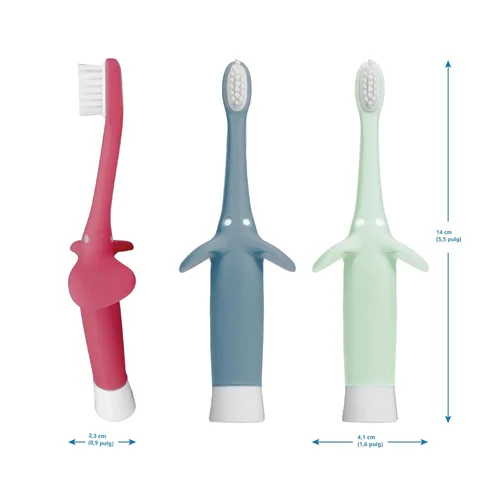 Vista 16 de Dr. Brown's Juego de cepillos de dientes de entrenamiento para bebés y niños pequeños, elefante de menta con pasta de dientes de fresa sin flúor