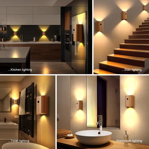 Vista 7 de Aplique de pared con sensor LED de diseño moderno pasillo USB C recargable, luz nocturna cálida instalación magnética para pasillos, dormitorios