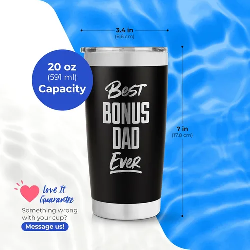 Vista 5 de SassyCups Taza de viaje de acero inoxidable, Best Bonus Dad Ever, vaso de café aislado de 20 onzas