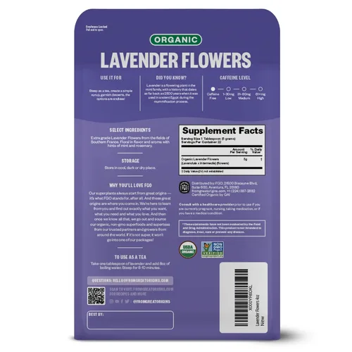 Vista 2 de FGO Flores de lavanda secas orgánicas, cogollos secos de grado extra, importados de Francia para uso culinario o bolsitas aromáticas, 4 oz