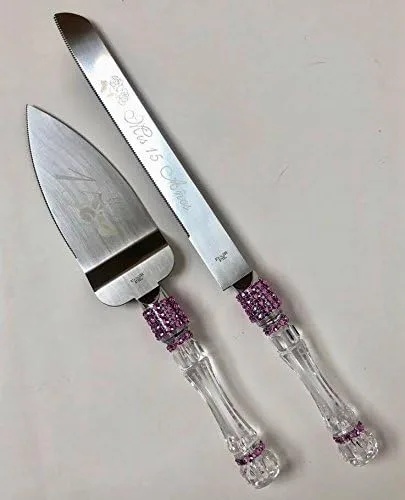 Fucsia Hot Pink Mis Quince Sweet 15 Cake Knife And Server Set Juego De Cuchillos