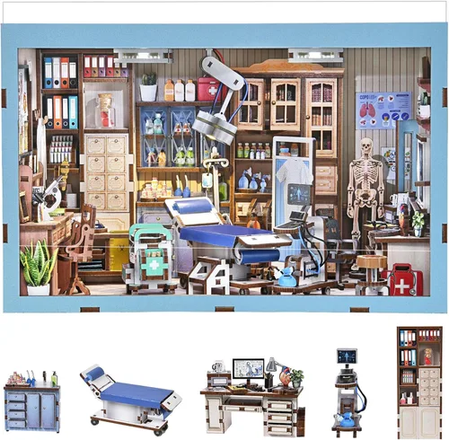 Vista 10 de fifijoy Kit de rincón de libros, casa de muñecas en miniatura para adultos y adolescentes, rompecabezas de madera 3D con luz LED, decoración retro