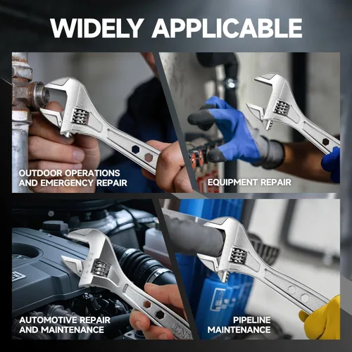 Vista 7 de DNA Motoring TOOLS-00046 - Llave inglesa ajustable, 12 pulgadas, herramienta de reparación automotriz de acero vanadio con mordazas de cuatro lados