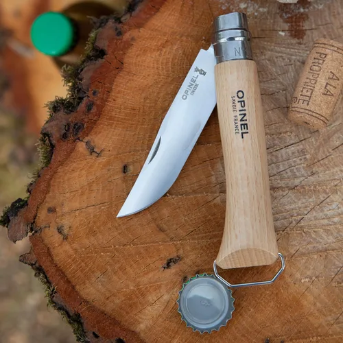 Vista 9 de Opinel Sacacorchos de acero inoxidable No. 10, cuchillo plegable para vino y queso, sacacorchos integrado + abridor de botellas, mango de madera