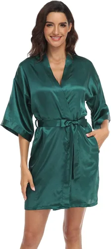 Vista 30 de Batas de seda pura para mujer, túnicas de satén para dama de honor, novia y fiesta, ropa para dormir Floral rosa