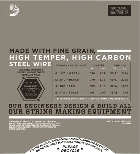 Vista 3 de D'Addario XL medias rondas cuerdas para bajo - ENR72 - escala larga - calibre mediano, 50-105