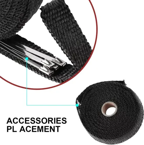 Vista 3 de Envoltura de escape automático para motocicleta, rollo de manga protectora térmica de manguera de fibra de vidrio de titanio de 16 pies con 4