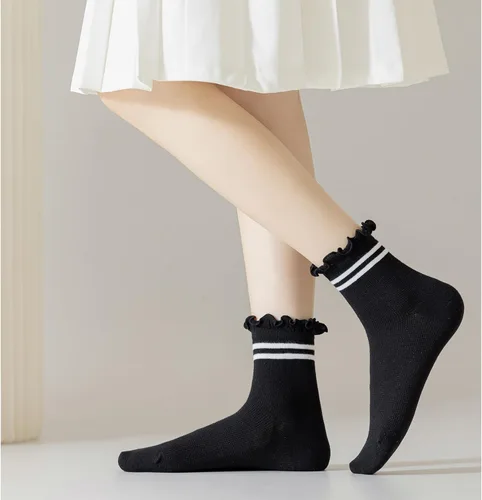 Vista 4 de Mcool Mary Womens Socks, Ruffle Turn-Cuff Casual Ankle Socks Breathable Cool Knit Cotton Lettuce Crew Frilly Sock 6 Pack