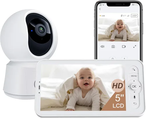 ARENTI Kit B2 de cámara WiFi para bebé actualizado 2026, pantalla inalámbrica de 5 pulgadas, aplicación para smartphone, conexión cifrada, canción