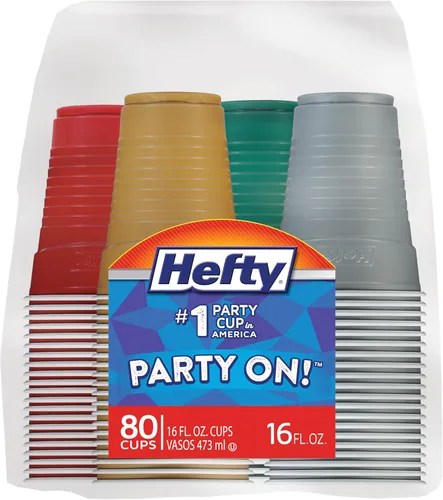 Vista 8 de Vasos de Plástico Desechables Hefty Party On, Surtidos, 16 Onzas, 100