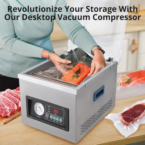 Vista 6 de Máquina selladora al vacío de cámara comercial, empacadora automática, máquina de envasado al vacío de alimentos de acero inoxidable para carne