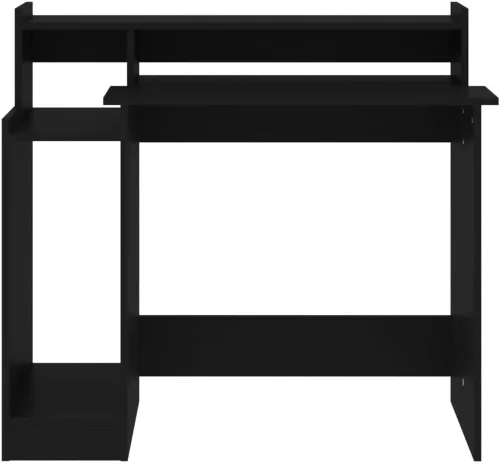 Vista 7 de vidaXL Escritorio de pie de madera de ingeniería negra con luces LED integradas, escritorio de estudio de diseño moderno y mesa de computadora