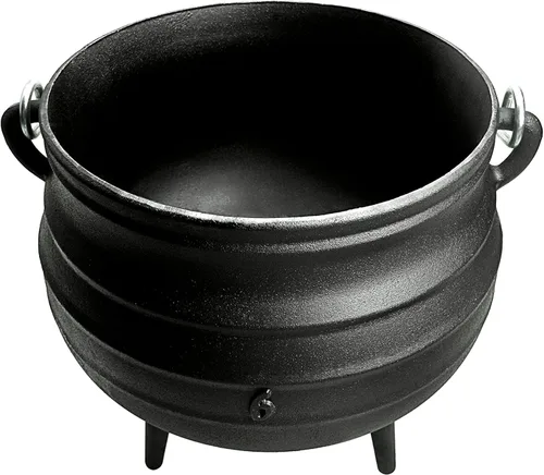Vista 5 de Cuisiland Olla de caldero Potjie de hierro fundido de 14 cuartos con tapa y 3 patas, olla pre-sazonada estilo sudafricano para cocinar al aire