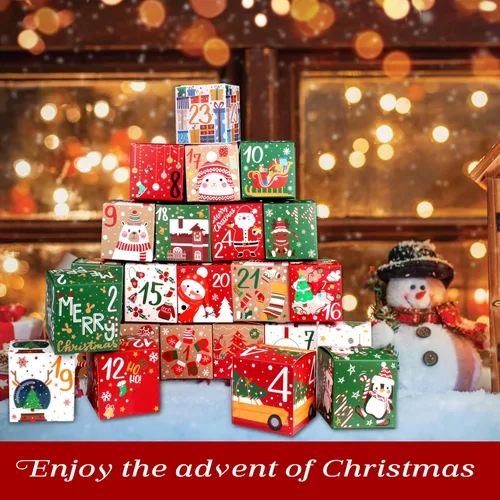 Vista 5 de ONESING Cajas de Calendario de Adviento de Navidad 2024 de 24 piezas para hacer y rellenar tu propio calendario de Adviento, cajas de cartón