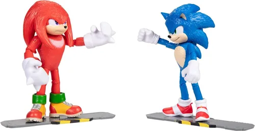 Vista 2 de Sonic the Hedgehog Sonic 2 Movie - Figura de acción de 4 pulgadas, paquete de 2 unidades, Sonic & Knuckles, rojo