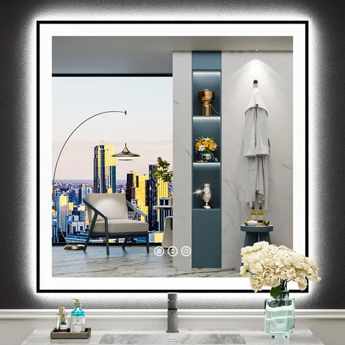 Vista 14 de Espejo de baño LED de 48 x 30 pulgadas con luces, retroiluminado + frontal iluminado, espejo de tocador con luz antiniebla para pared de baño con 3