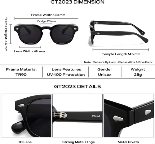 Vista 5 de Gtand Gafas de sol unisex vintage retro estilo redondo tintado para hombres mujeres moda círculo gafas de sol 1.811 in