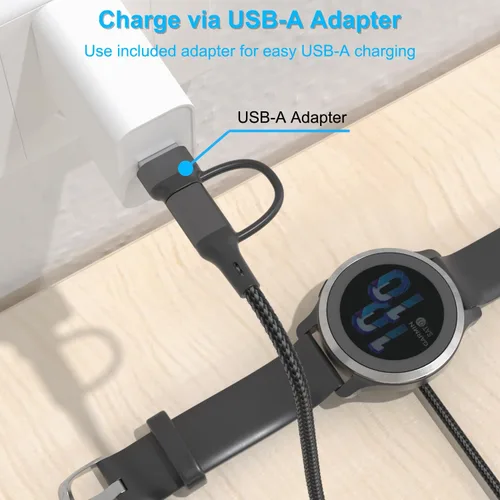 Vista 5 de Paquete de 2 cables de carga 2 en 1 para reloj Garmin de 3.3 pies, cable de carga USB con tipo C para Fenix 8 7 7X 6 Pro, Forerunner 970 965 570 265