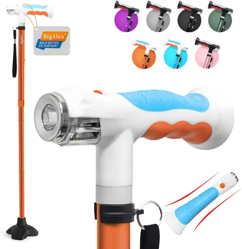 Vista 7 de BigAlex Bastón plegable con dos luces LED para ancianos, base sólida, bastón ajustable con bolsa de transporte para hombres y mujeres
