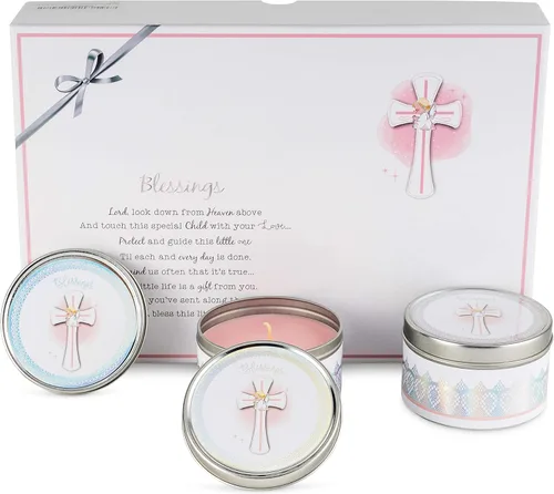 Recuerdos de bautismo prémium para niñas, recuerdos únicos de bautizo con vela de cera de soja, recuerdos de primera comunión, juego de regalo de