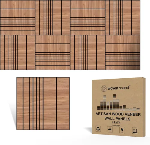 Vista 16 de WoveN SounD Paneles de pared acústicos, teca, paquete de 8, 23.6 x 23.6 pulgadas