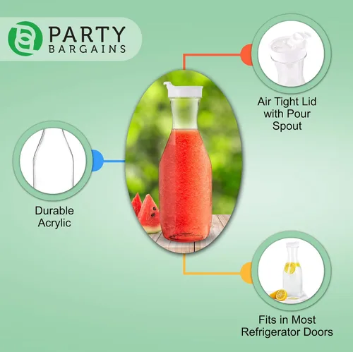 Vista 3 de PARTY BARGAINS - Jarra de 50 onzas Jarra de plástico transparente de 50 onzas con tapa blanca; contenedores de agua resistentes de alta calidad que