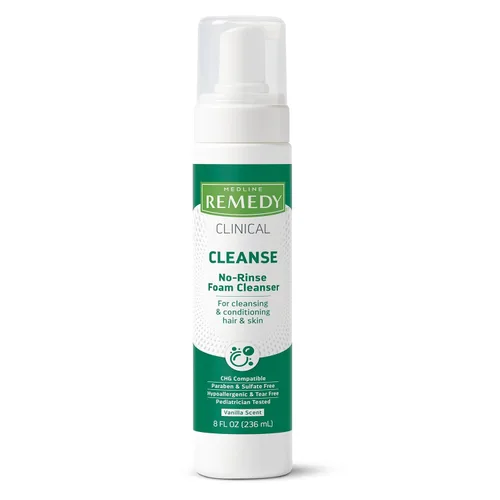 Medline Remedy Limpiador clínico de espuma sin enjuague, aroma a vainilla (8 onzas líquidas), champú sin enjuague y limpiador corporal para pieles