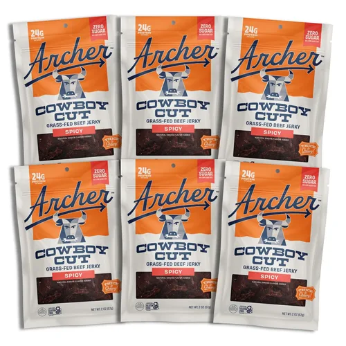 Vista 7 de Zero Sugar Classic Beef Jerky de Country Archer, 100% alimentado con hierba, sin azúcar, sin gluten, aperitivos de proteínas, 2 onzas, paquete de 6