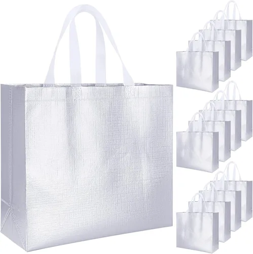 Vista 8 de 12 bolsas de regalo reutilizables, acabado brillante con asa, no tejidas, plegables para damas de honor