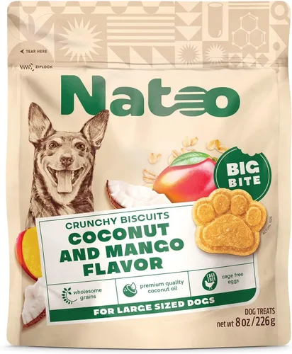 Vista 9 de NATOO Galletas para perros pequeños y cachorros, golosinas crujientes de coco y mango, galletas naturales saludables para perros, ricas en Omega 6
